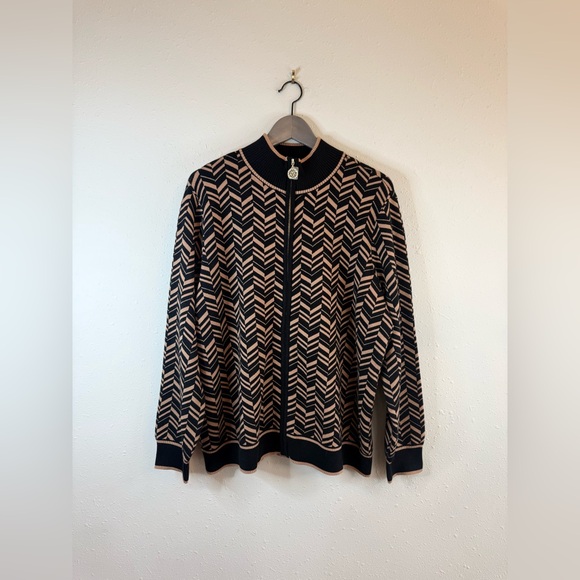 Anne Klein Women’s Graphic Black Camel Full Zip Cardigan Size 1X NWT